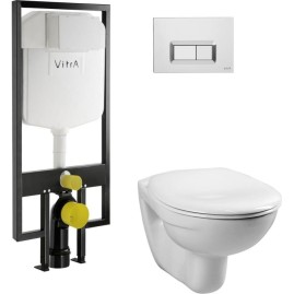 Комплект подвесной унитаз VITRA NORMUS, система инсталляции VITRA V8, кнопка LOOP R глянцевый хром, сиденье микролифт